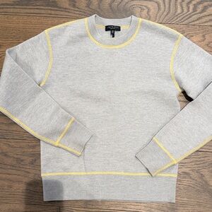 rag & bone Light Gray Crewneck Sweater with Yellow Contrast Trim